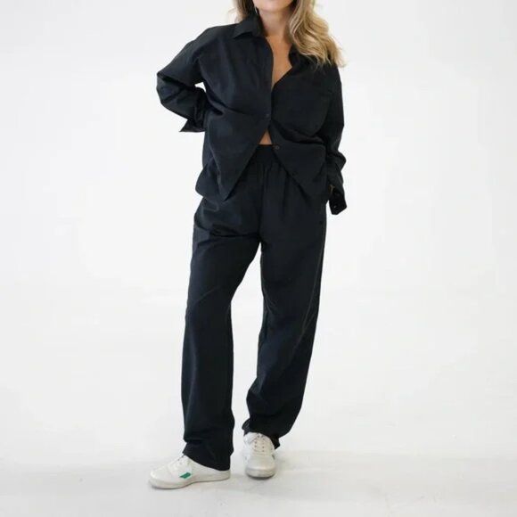 Djerf Avenue Pants - New Djerf Avenue Breezy high rise straight leg baggy organic cotton trouser pant